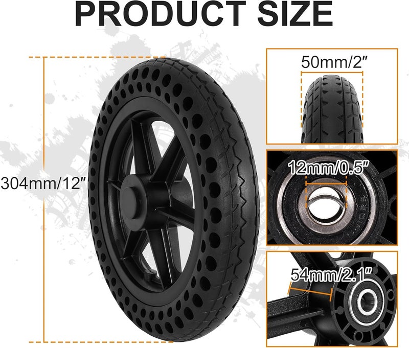 RUTU 12''X2.0'' Wheelchair Wheels Assembly 12 Inch Rear Wheel Solid Tire Construction,Back Wheel Replacement for Manual Wheelchairs Transport Chair Replacement Parts (One Pair) - Image 2
